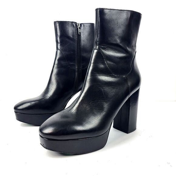 Ash Ankle Boots Block Heel Leather Black Size Size 40 EU. Size 10 US. - Picture 1 of 16